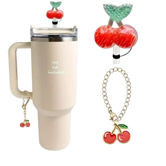 Cherry Tumbler Charm with Straw Topper - Picture 1 of 5